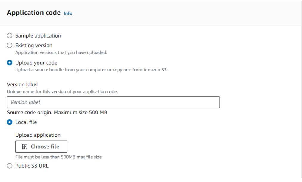 Figure 2: uploading application code in the AWS console