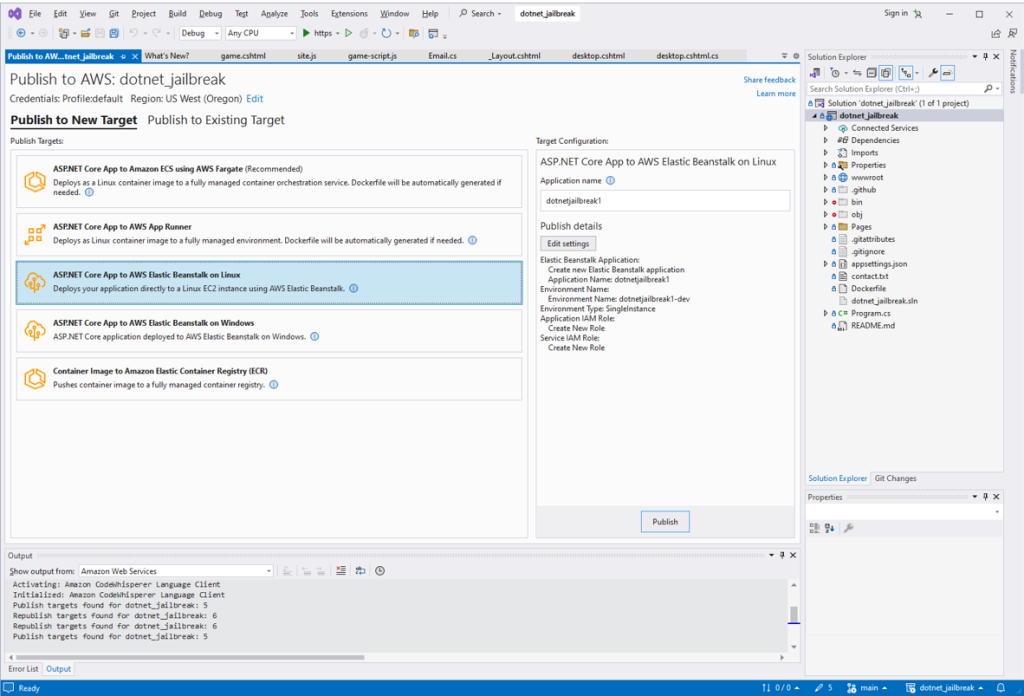 Figure 4: Deploying an ASP.NET Core web application from Visual Studio