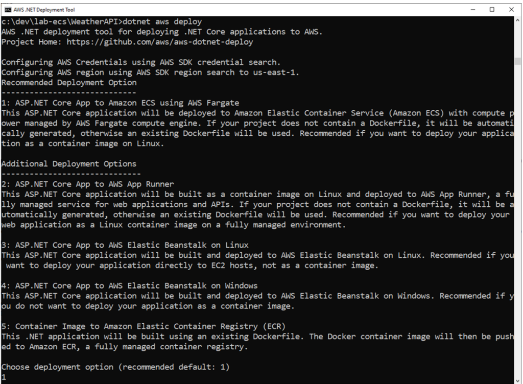 Figure 5: Deploying with the dotnet aws deploy command