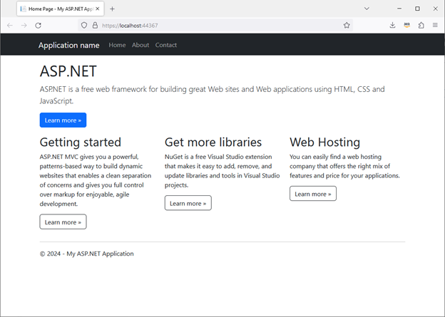 Figure 3: Local test of .NET Framework web application