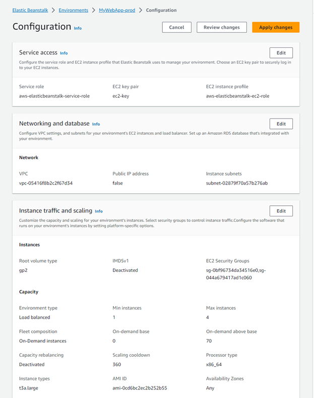 Figure 13: Viewing EC2 configuration in the AWS console