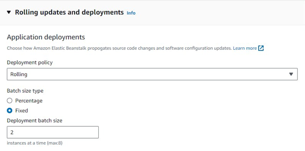 Figure 2: Selecting a deployment policy for an environment in the AWS console