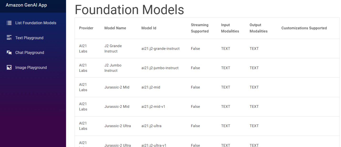 Figure 4: List of Foundation Models