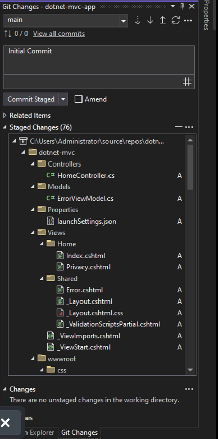 Figure 20: Git commit in Visual Studio