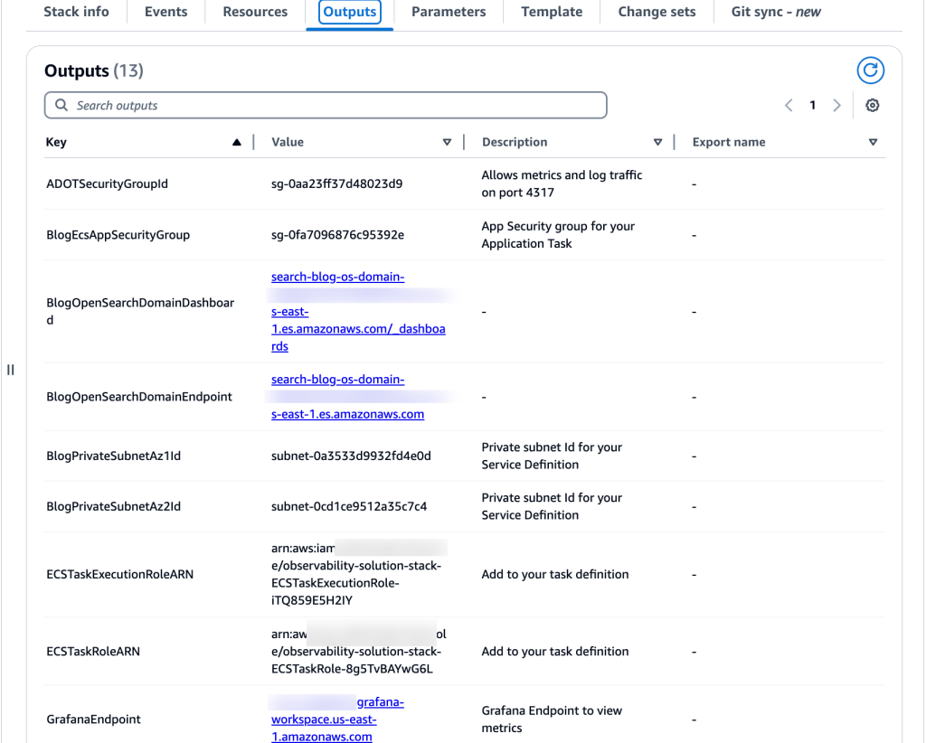 Figure 2: Outputs generated by the CloudFormation stack