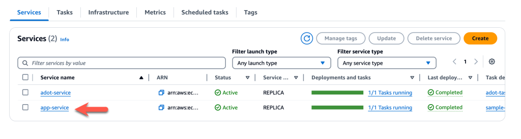 Figure 5 : Both Services Running on the cluster