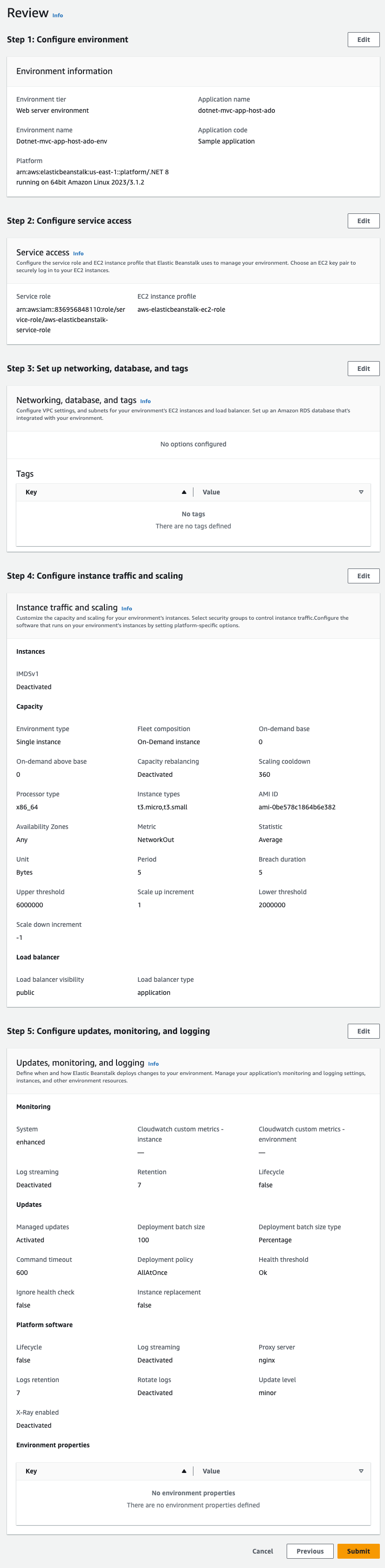 Figure 4: Review Elastic Beanstalk configuration