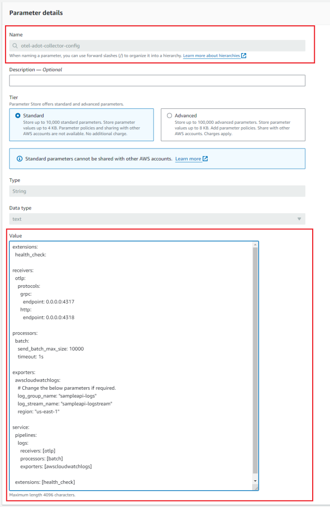 Figure 1: SSM Parameter Store for ADOT collector