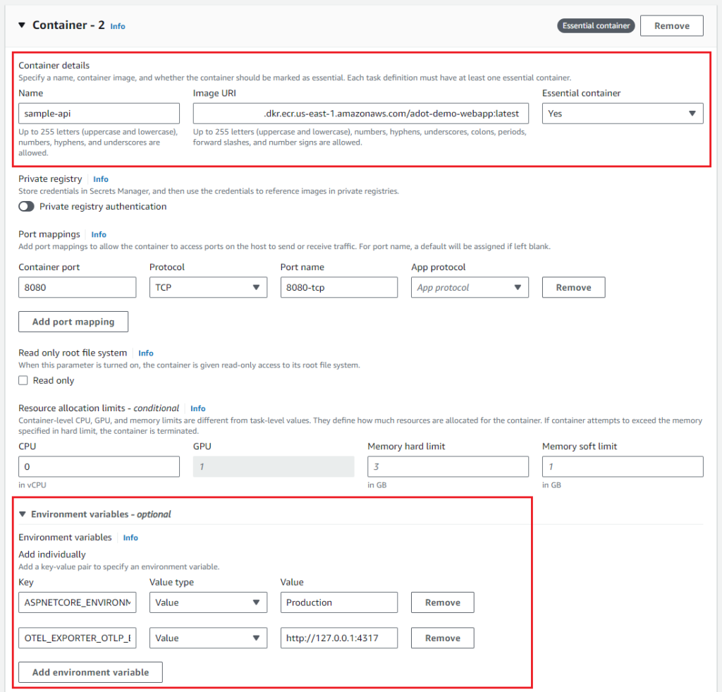 Figure 4: Sample API container configuration