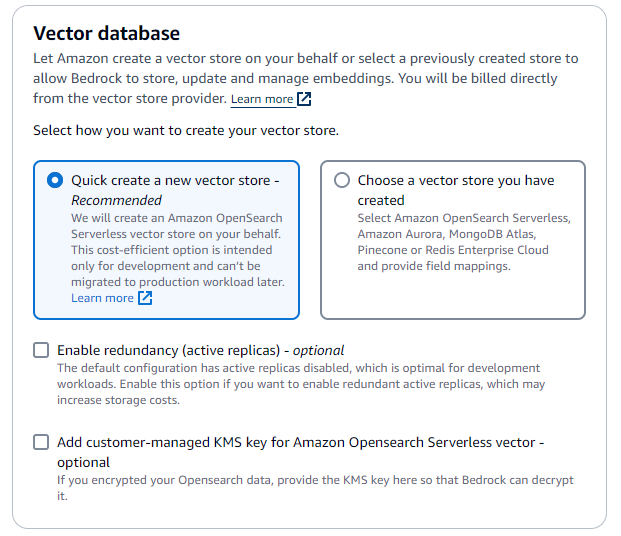 Figure 7: Vector database configuration