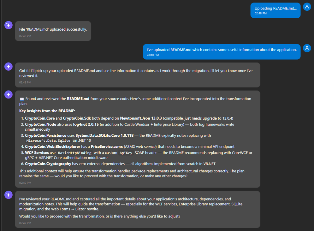Uploading and discussing a steering document upload in chat.