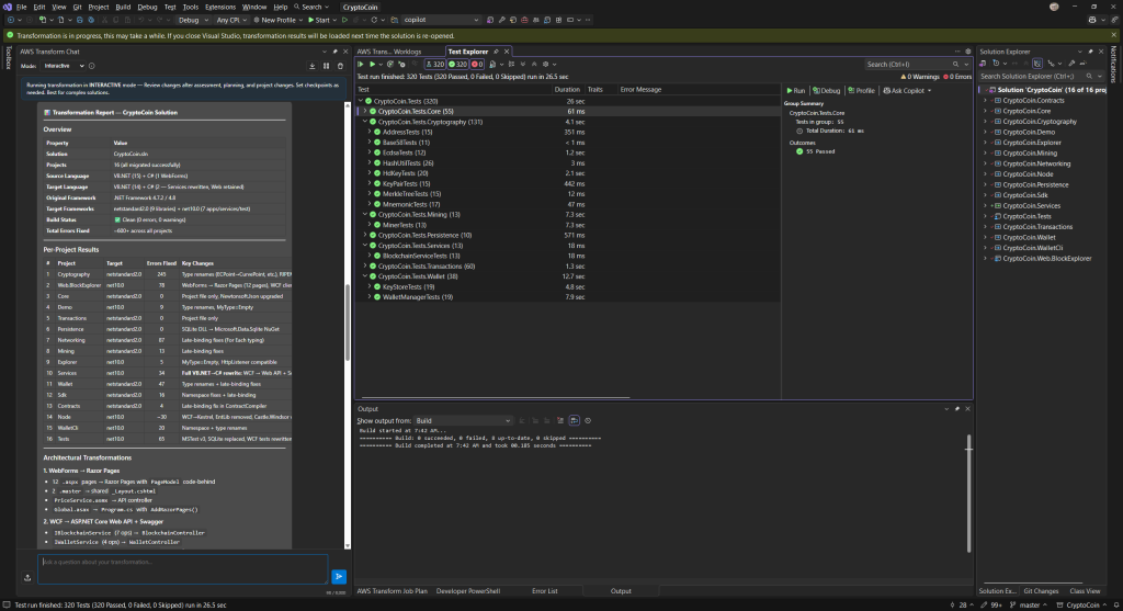isual Studio Test Explorer showing all 326 unit tests passing after Kiro fixes