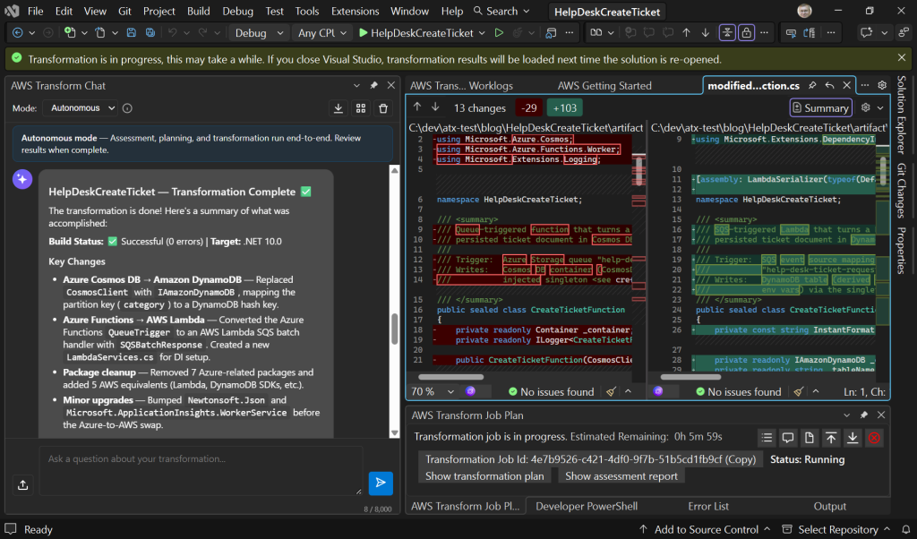 Screenshot of reviewing code results in Visual Studio.