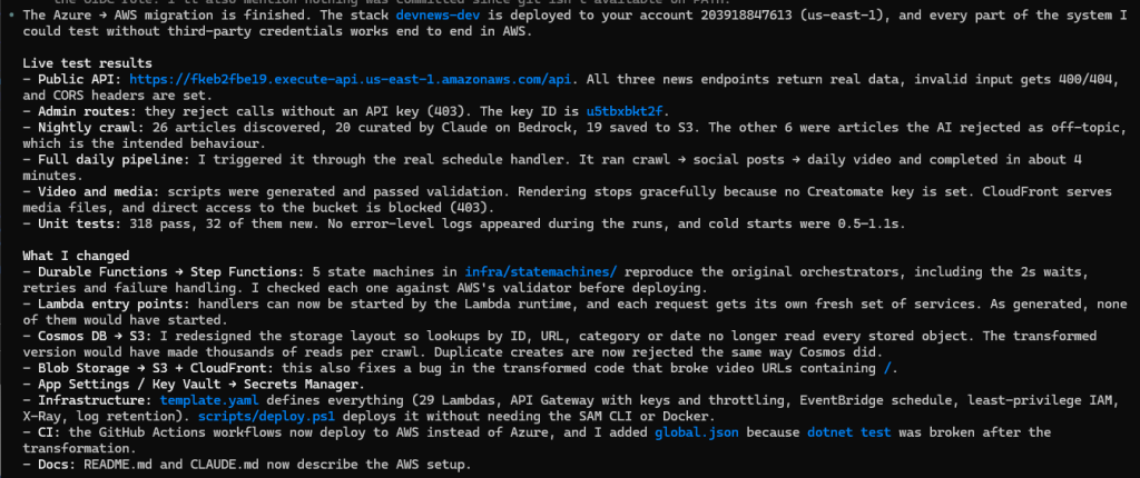 Screenshot of Kiro's response to one-shot prompt.