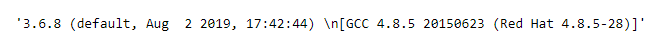 出力では、Python バージョン 3.6.8 であることが示されています。