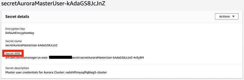 After you create the secret, you can retrieve the secret ARN by choosing the secret on the Secrets Manager console.