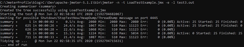 The sample output is from a 30-second run of LoadTestExample.jmx.