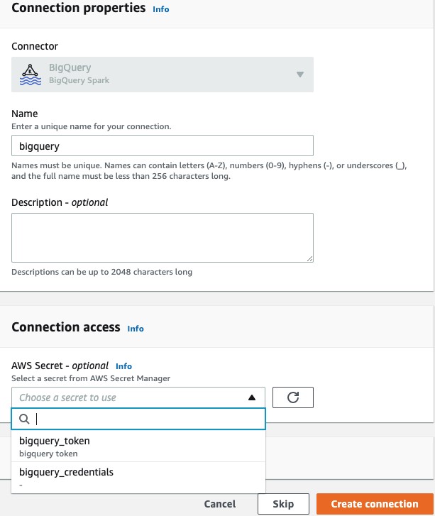 For Name, enter a name for your connection (for example, bigquery).