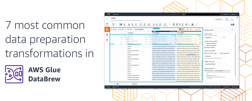 This blog covers use case based walkthroughs of how we can achieve the top 7 among those transformations in AWS Glue DataBrew.