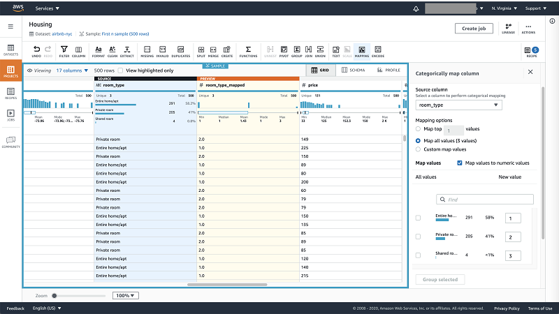 Apply and you have new column with numerical values mapped to the original column.