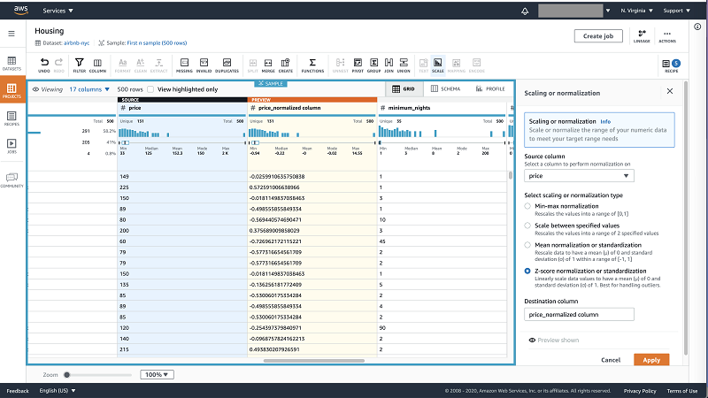 DataBrew provides you multiple techniques to rescale you data.