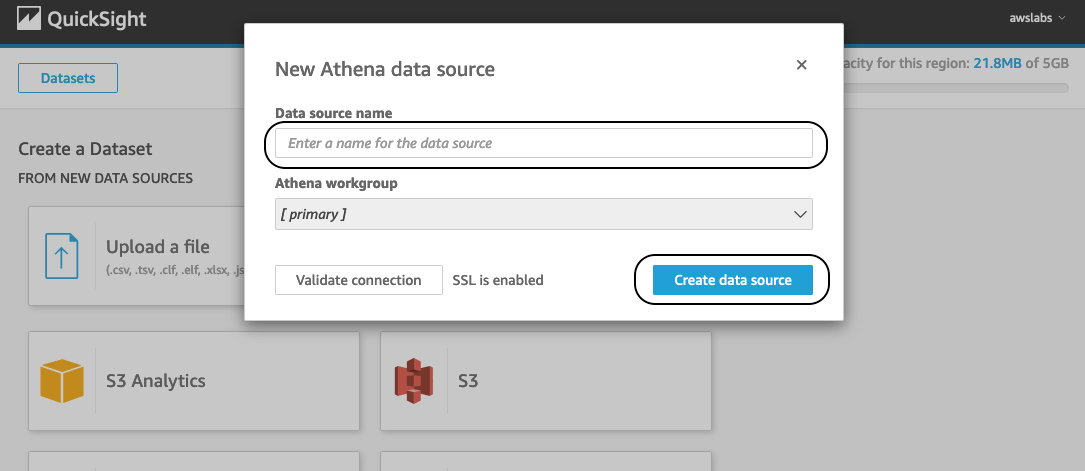 QuickSight create Athena Dataset