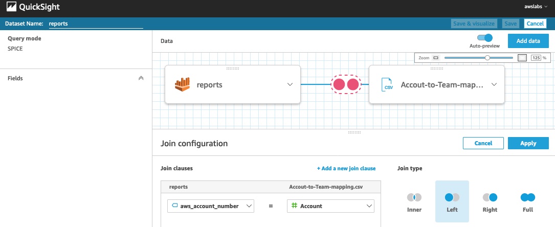 QuickSight DataSet Join