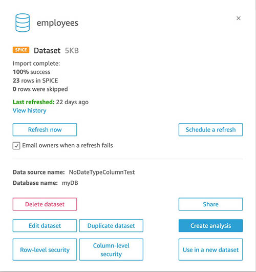 Import fails using SPICE because dataset is too large. How can I limit  dataset size and then incrementally import rows every hour? - Question &  Answer -  QuickSight Community