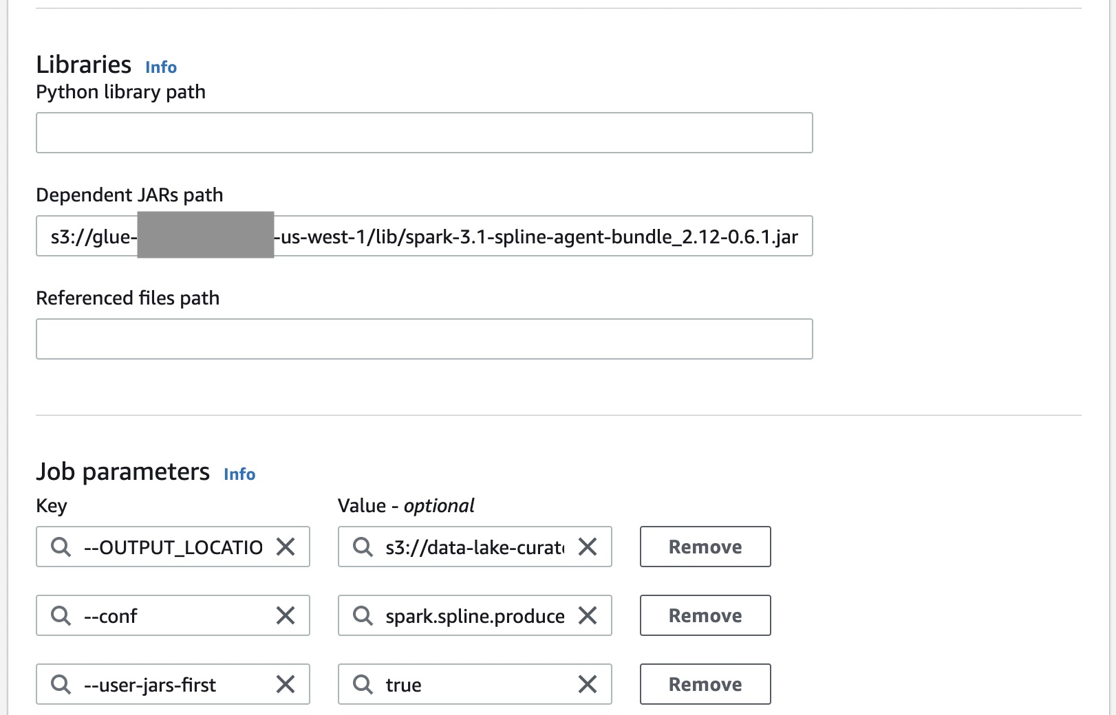 AWS Glue 上的 Spline 代理配置