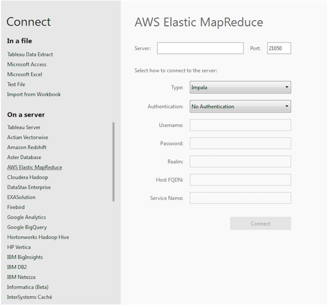 Enabling EMR as a data connection option in Tableau