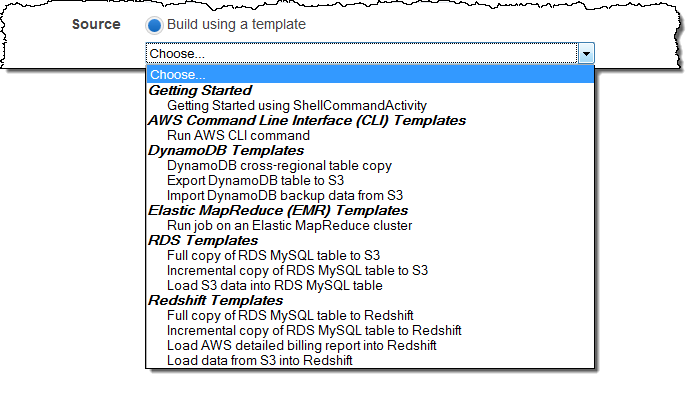 Create Pipeline page on AWS Management Console