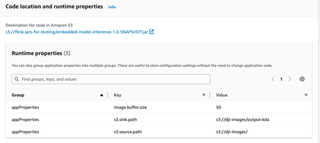 application properties on KDA console