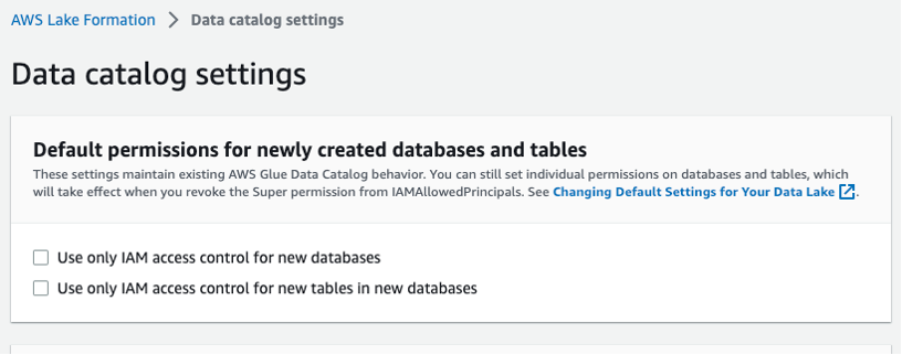 Lake Formation data catalog settings