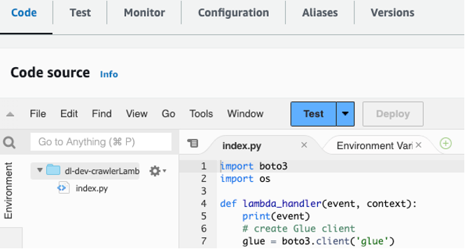 Copy and paste code into the Lambda function