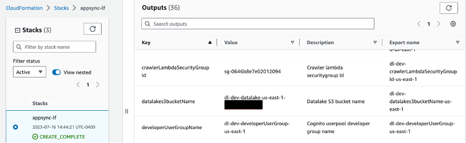 Figure 5 – S3 bucket name shown in CloudFormation Outputs tab