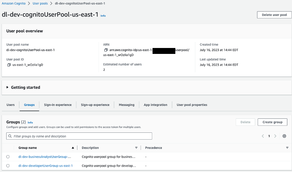 Figure 10 –Amazon Cognito User pools