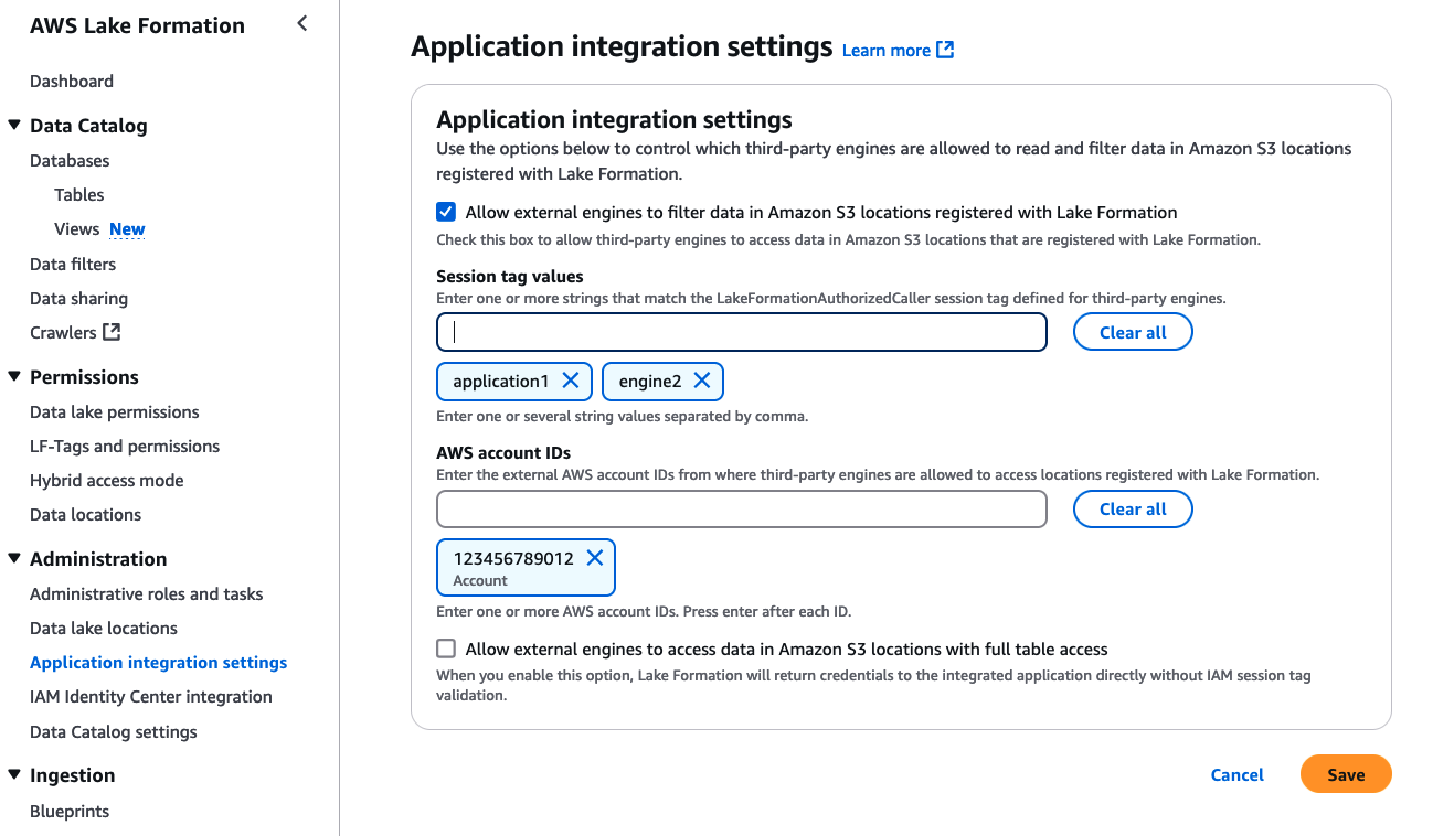 LakeFormation Application integration