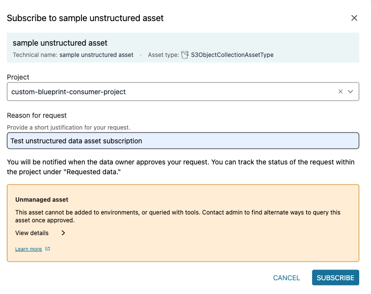 Subscribe to unstructured asset