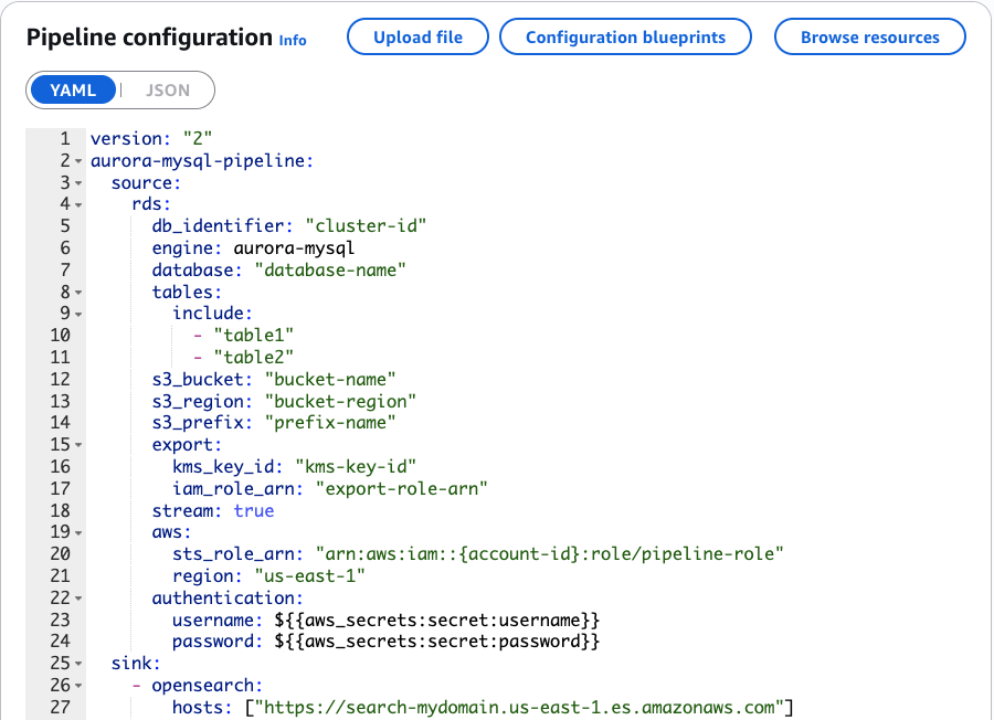 OpenSearch Ingestion 파이프라인 구성 예시