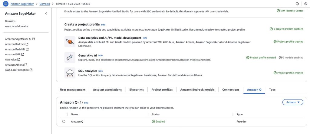 Enable Amazon Q in SageMaker Unified Studio domain