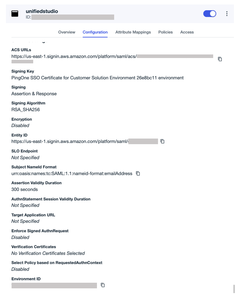 Ping Identity SAML Configurations
