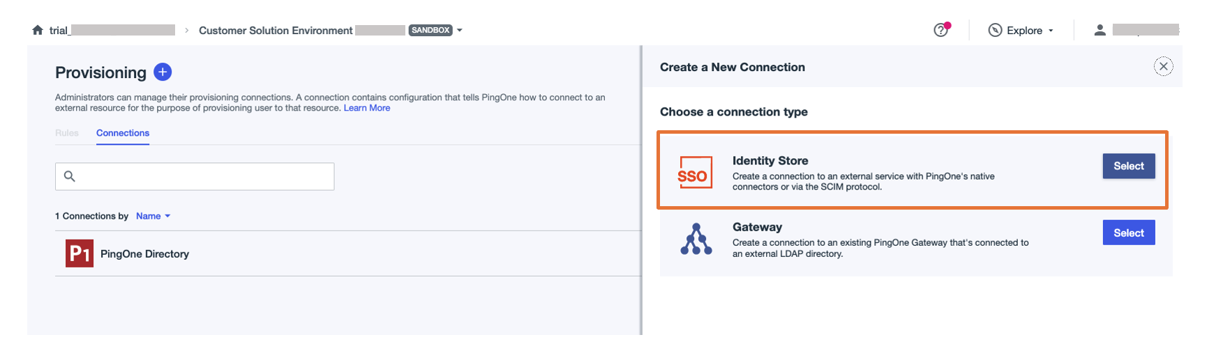 Choosing connection type