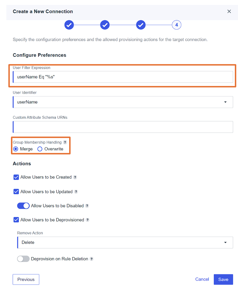 SCIM connection preferences