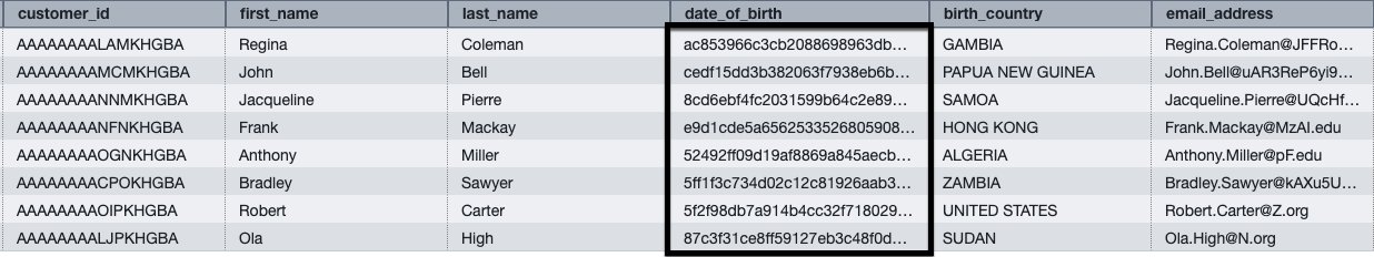 Figure 8: Result set of customer table