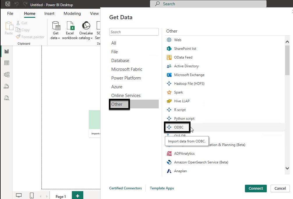 Figure 23: Power BI desktop connectivity using Amazon Redshift ODBC&nbsp;driver