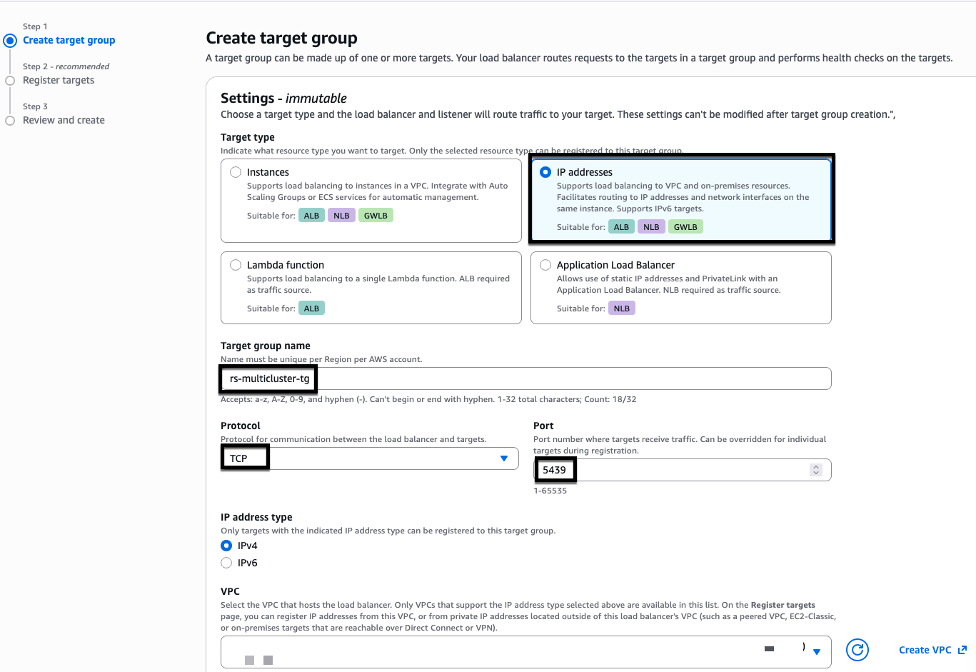 Figure 4: NLB target group creation