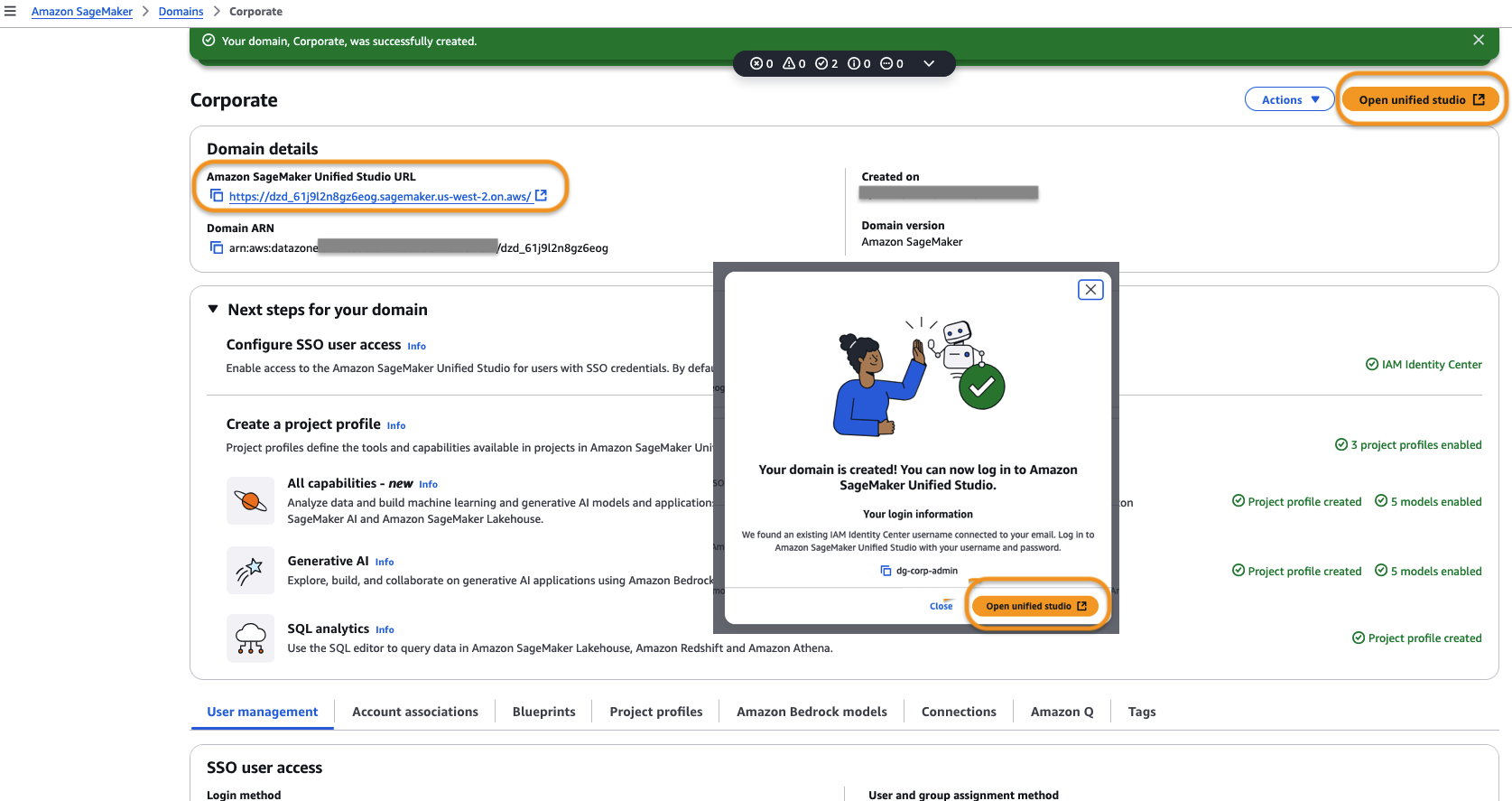 Figure 2 - Amazon SageMaker Unified Studio URL Welcome Page