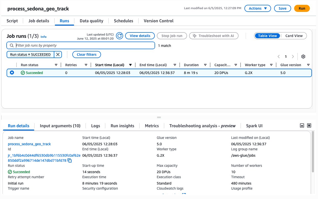 Job runs monitoring dashboard showing successful execution on June 5, 2025, running from 12:28:03 to 12:36:37 with 8 minutes 19 seconds duration.