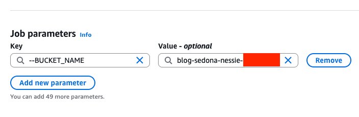 ob parameters configuration interface showing key-value pair with --BUCKET_NAME parameter.
