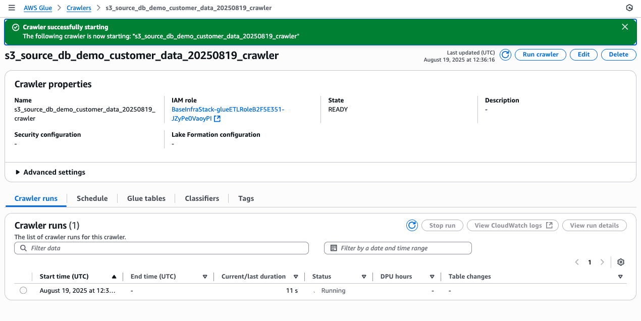AWS Glue crawler running